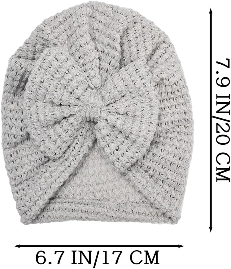 Esumun Baby Girls Hair Bow Turban Hat 6PCS Set, Top Bowknot Head Wrap Beanie India Caps for Infant Toddlers - Image 4